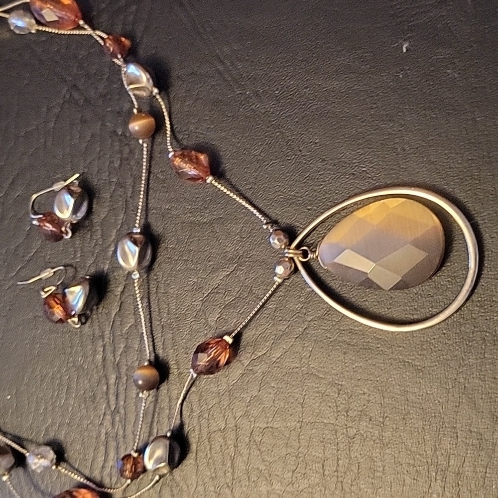 Faux smoky quartz necklace with matching earrings